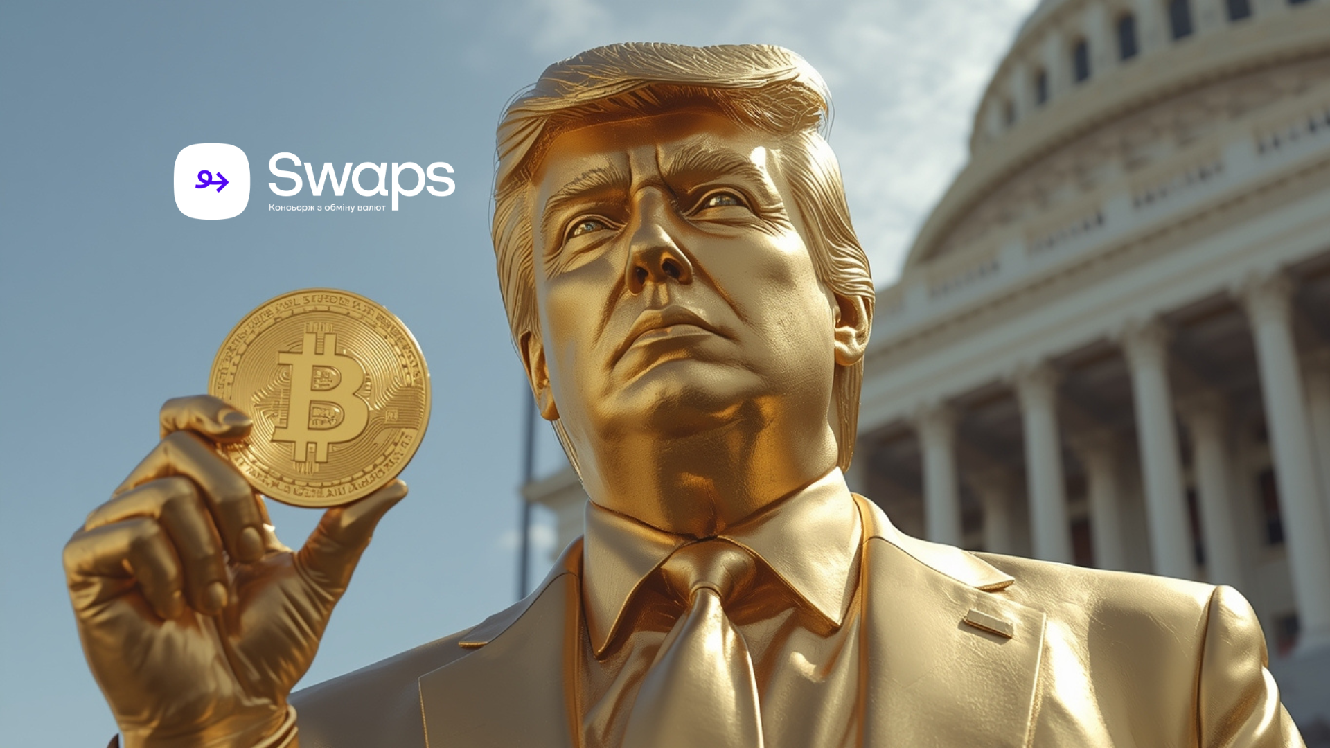 Біля Капітолію з’явилася золота статуя Трампа з біткойном у руці