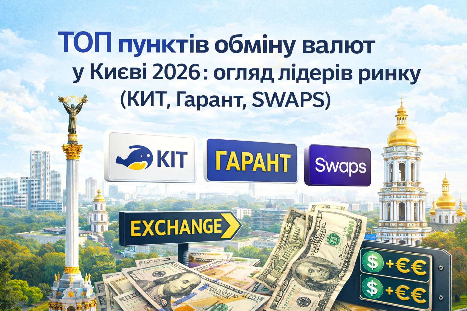 ТОП пунктів обміну валют у Києві 2026: огляд лідерів ринку (КИТ, Гарант, SWAPS та інші)