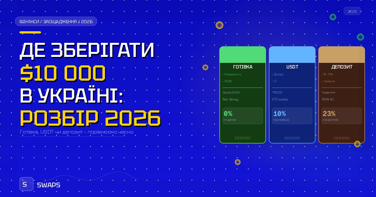Де зберігати $10 000 в Україні у 2026: готівка, USDT чи банківський депозит