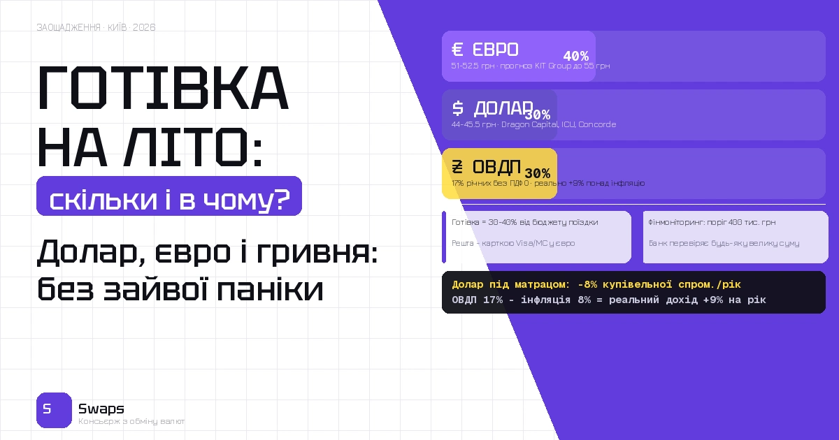 Готівка на літо 2026: скільки тримати в доларі, євро і гривні без зайвої паніки