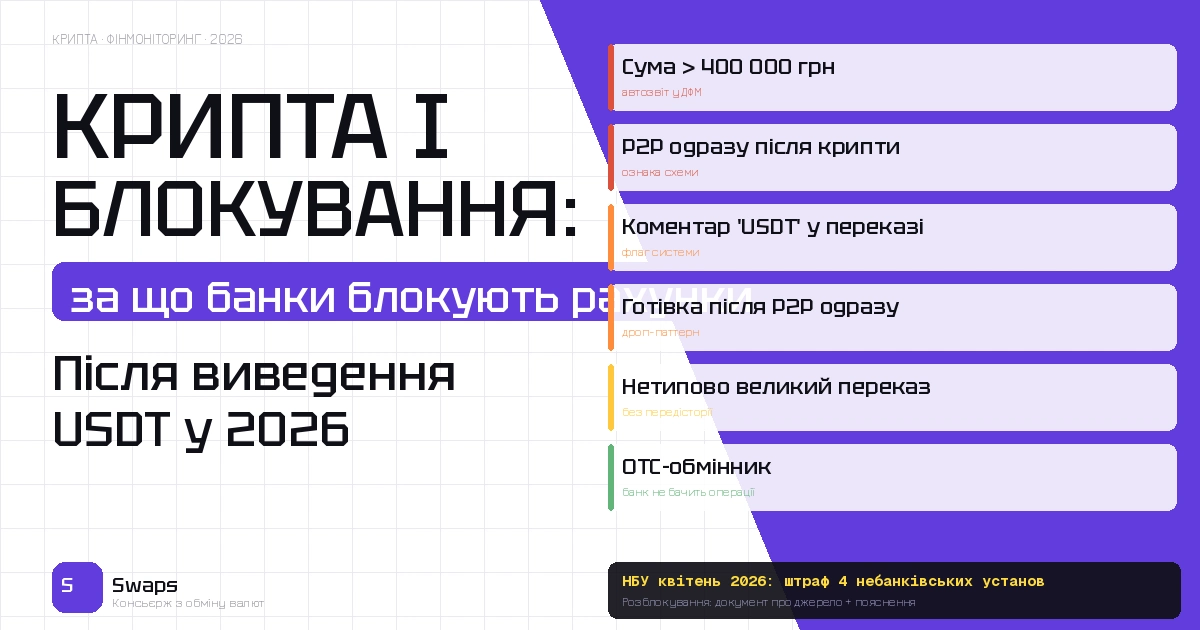 Крипта і фінмоніторинг у 2026: за що банки блокують рахунки після виведення USDT