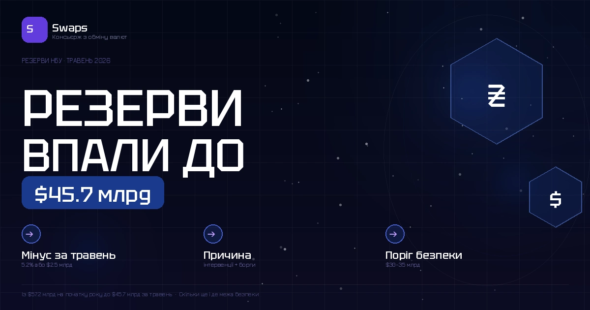 Резерви НБУ впали до $45.7 млрд: скільки ще витримає гривня і де межа безпеки