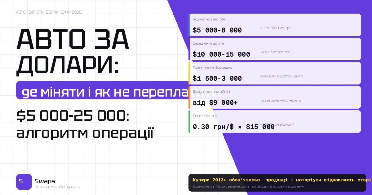 Обмін валюти для купівлі авто в Києві: скільки потрібно, де міняти і як не переплатити