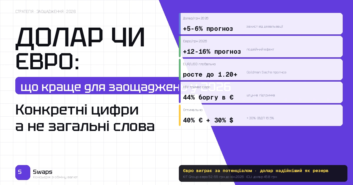 Долар чи євро: що краще купити для заощаджень у 2026 році — конкретні цифри