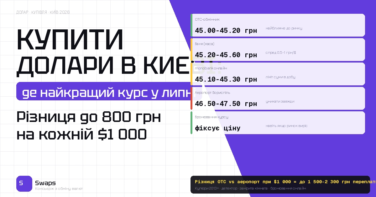 Купити долари у Києві у 2026: де найкращий курс і як не переплатити
