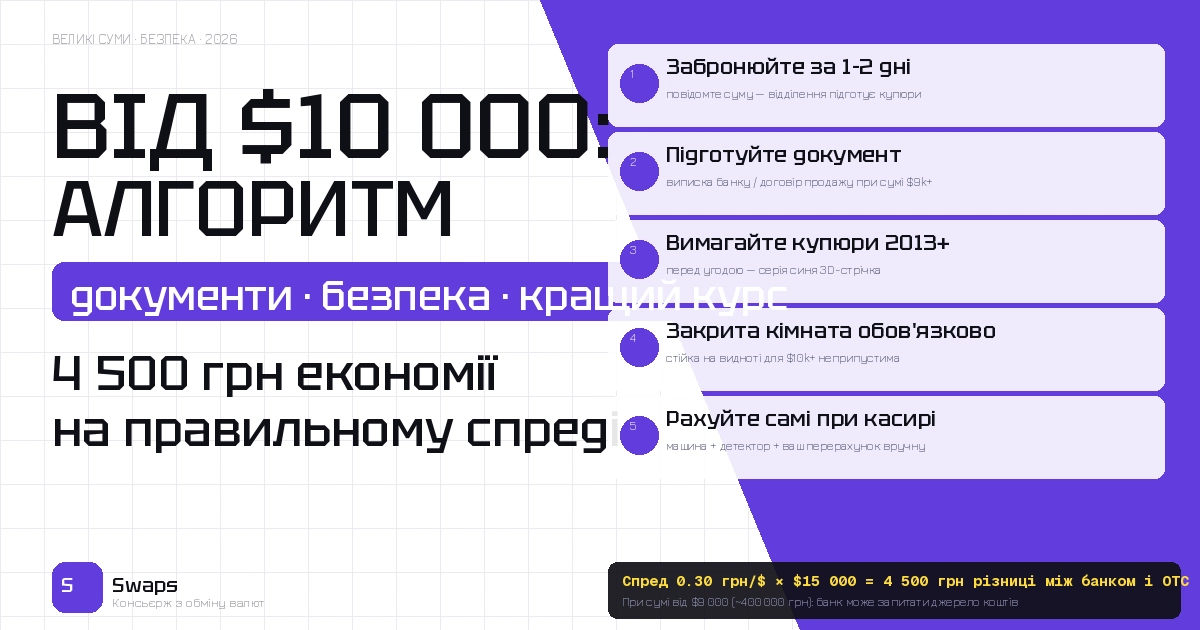 Обмін великих сум готівки в Києві: від $10 000 — алгоритм, документи і де не переплатити