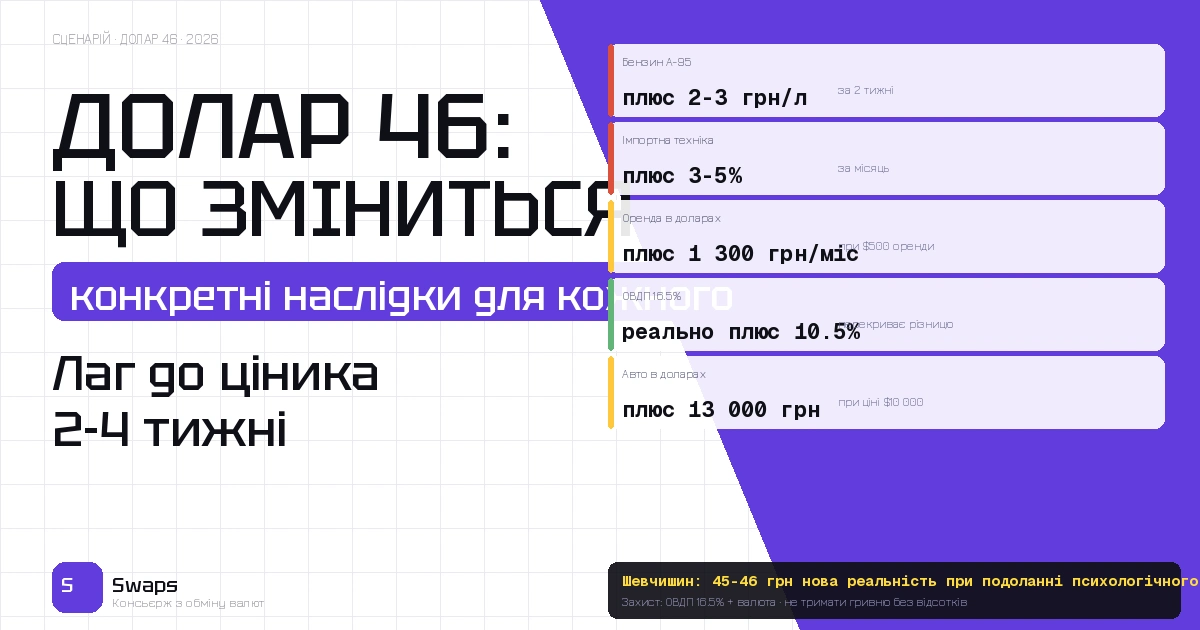 Долар 46 грн: що реально зміниться для звичайної людини якщо курс перейде цей рівень