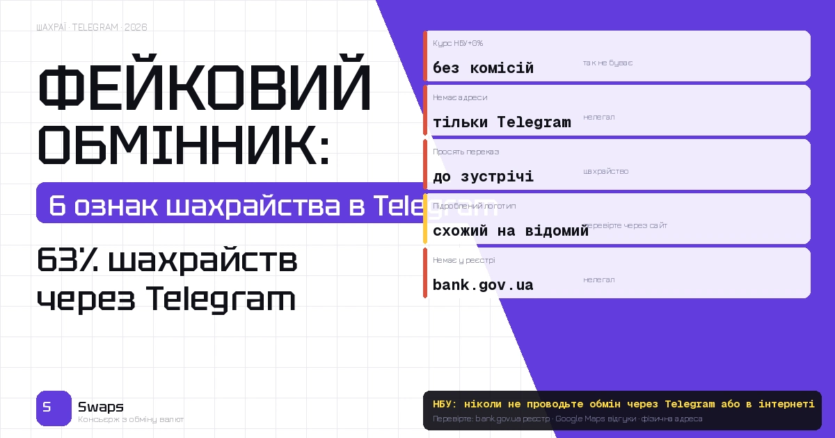 Як не стати жертвою фальшивого обмінника в Telegram: 6 перевірених ознак шахрайства