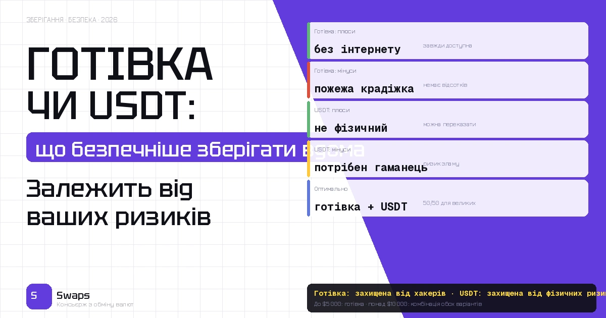 Готівка чи USDT: що безпечніше зберігати вдома у 2026 році